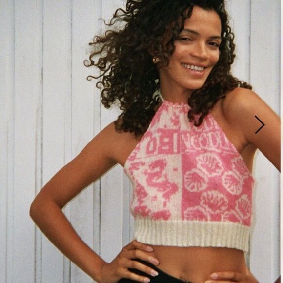 Alicia‎ Morgand Halter Top pink crop top Handmade knit NWT S - Picture 2 of 6